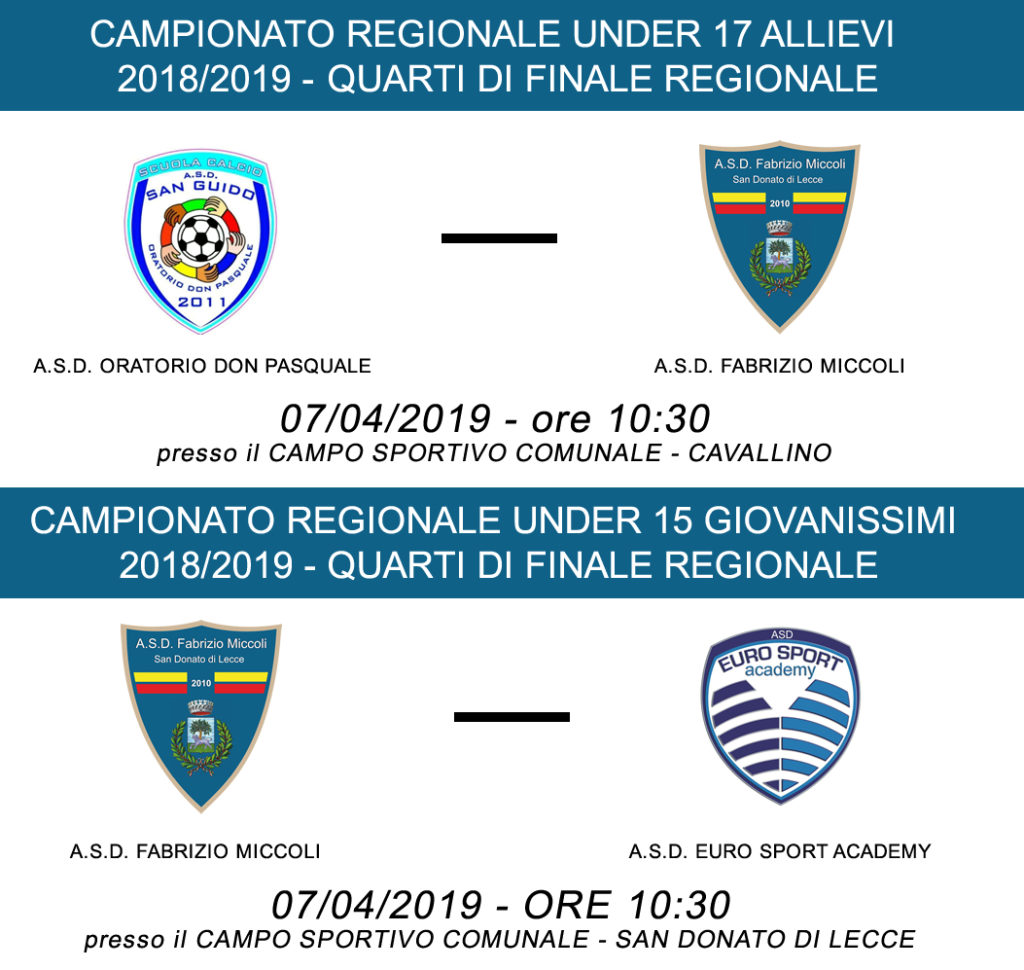 PARTITE 7 APRILE 2019 - Quarti di finale Campionato Regionale